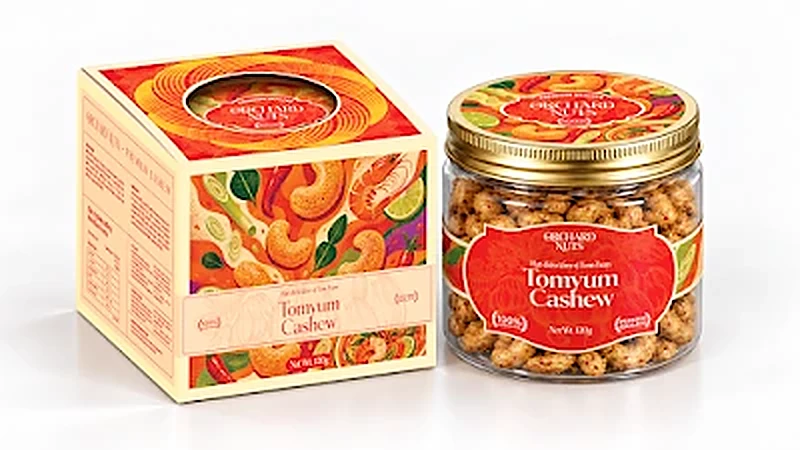 Hạt điều tẩm vị Tom Yum Orchard Nuts hộp giấy 120g