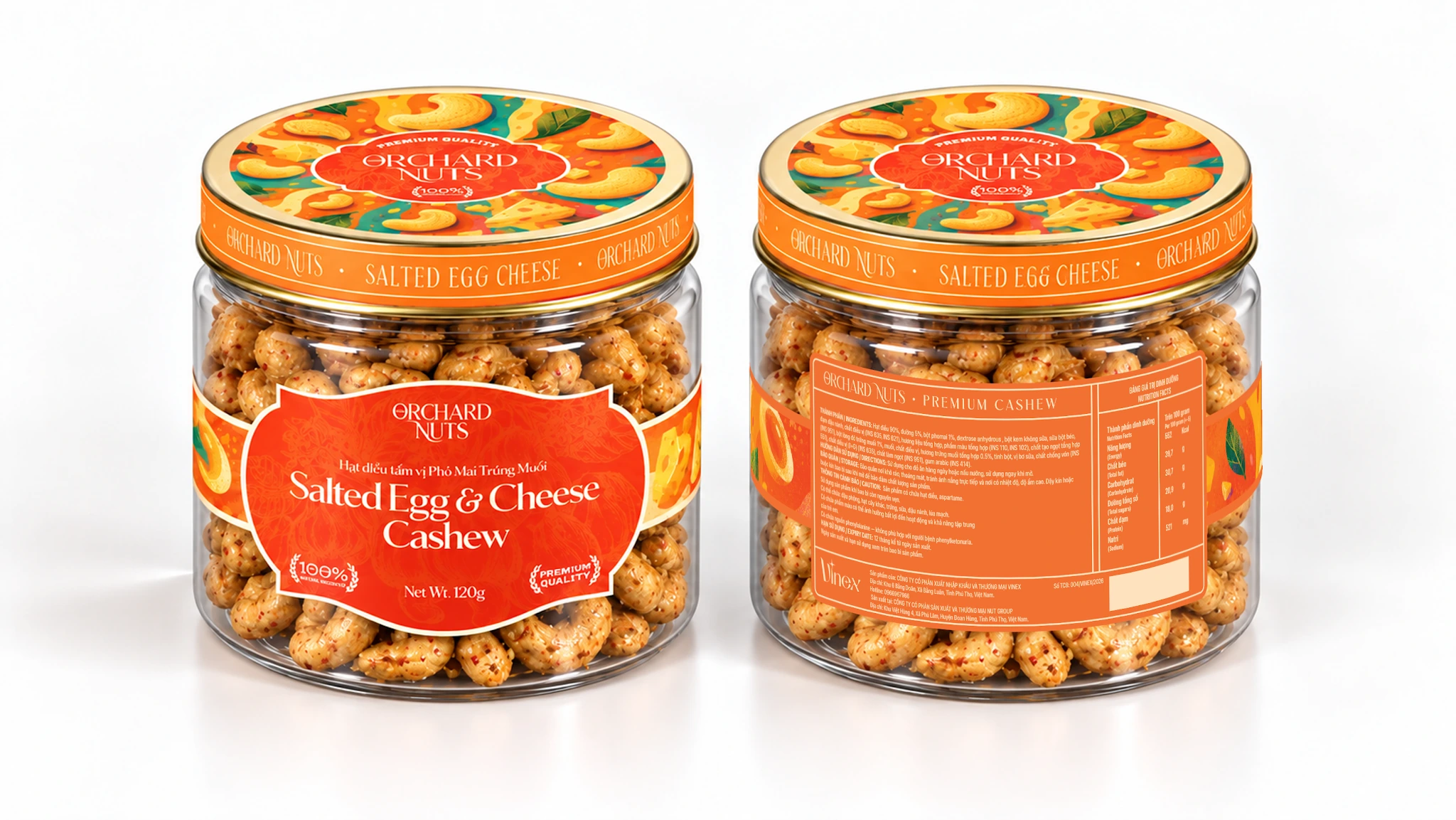 Hạt điều tẩm vị Phô Mai Trứng Muối Orchard Nuts hộp nhựa 120g