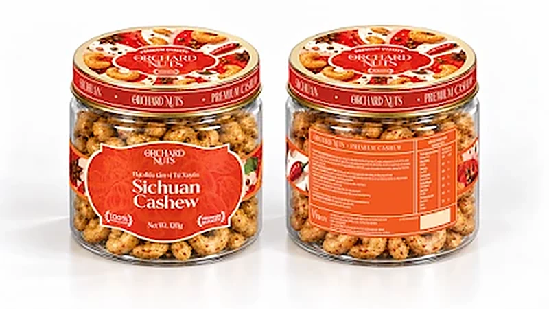 Hạt điều tẩm vị Tứ Xuyên Orchard Nuts hộp nhựa 120g