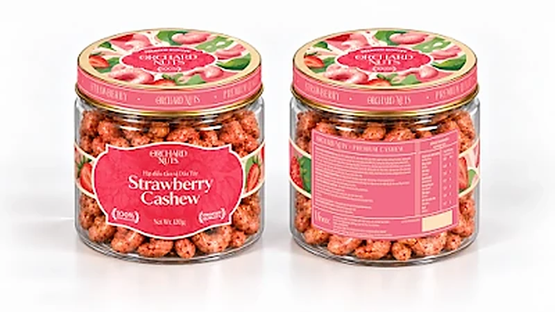 Hạt điều tẩm vị Dâu Tây Orchard Nuts hộp nhựa 120g