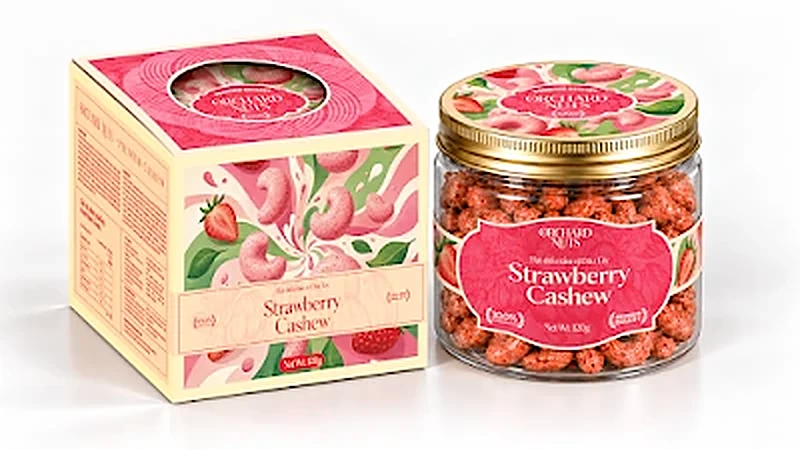 Hạt điều tẩm vị Dâu Tây Orchard Nuts hộp giấy 120g